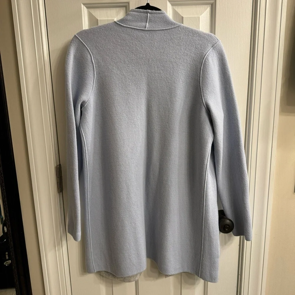 LOFT Reversible Blue & Gray Wool Blend Sweater Jacket Cardigan Coatigan Sz S - Picture 4 of 9